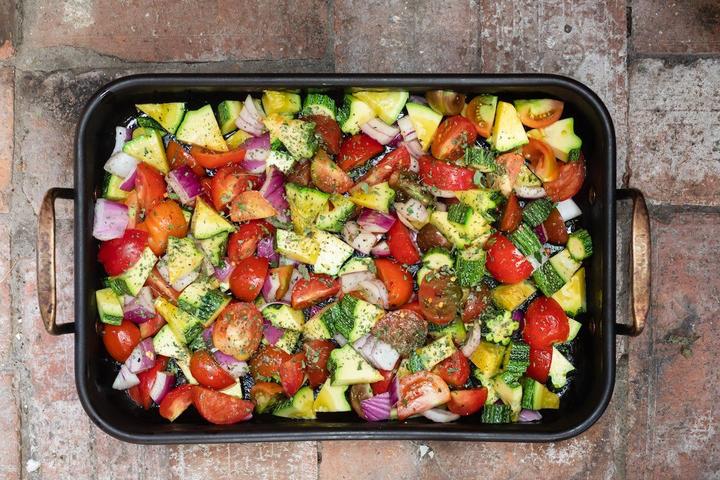 Oven roasted ratatouille with basil oil 