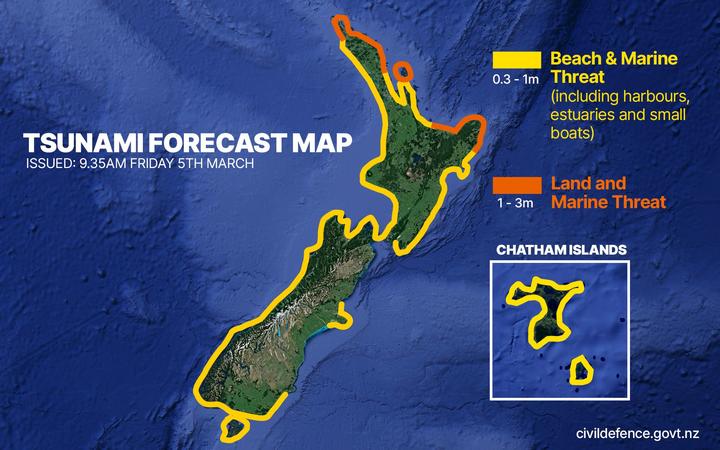 The tsunami threat to New Zealand following the 8.1M earthquake near the Kermadec Islands on 5 March 2021.