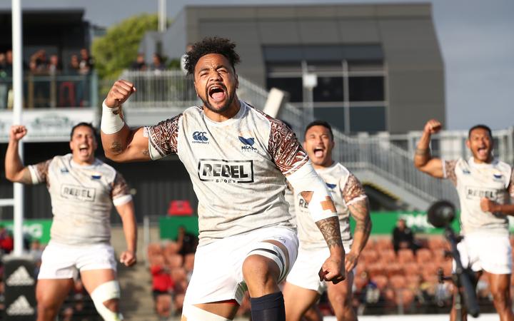 Moana Pasifika during the cultural challenge before the match between Moana Pasifika and the Maori All Blacks 2020.