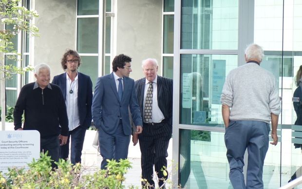 Edward Sullivan (fourth from left) arriving at the High Court in Timaru.