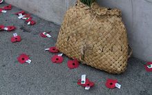 Anzac poppies and a kete