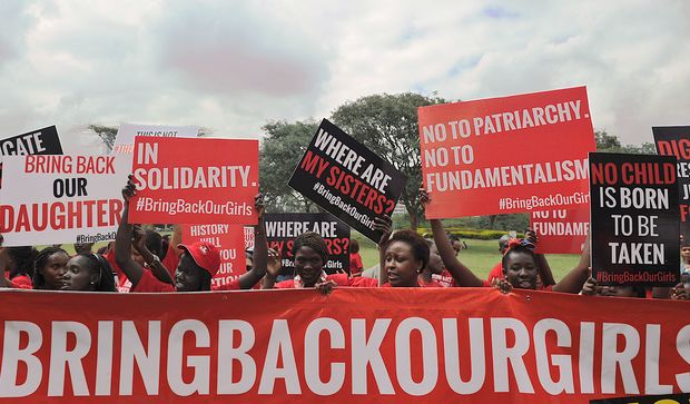 Campaigners pushing for the release of the schoolgirls mark the six-month anniversary of their abduction, on 14 October.