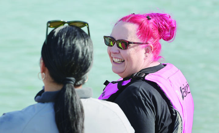 Dr Siouxsie Wiles about to go for a paddle in Gisborne on Friday.