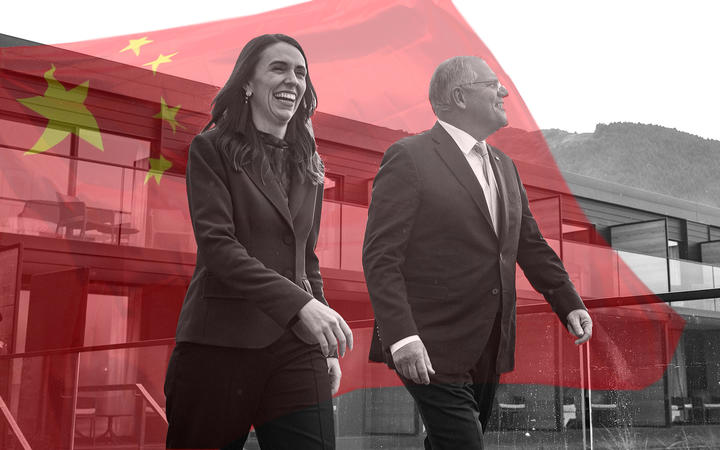 Prime ministers Jacinda Ardern and Scott Morrison.