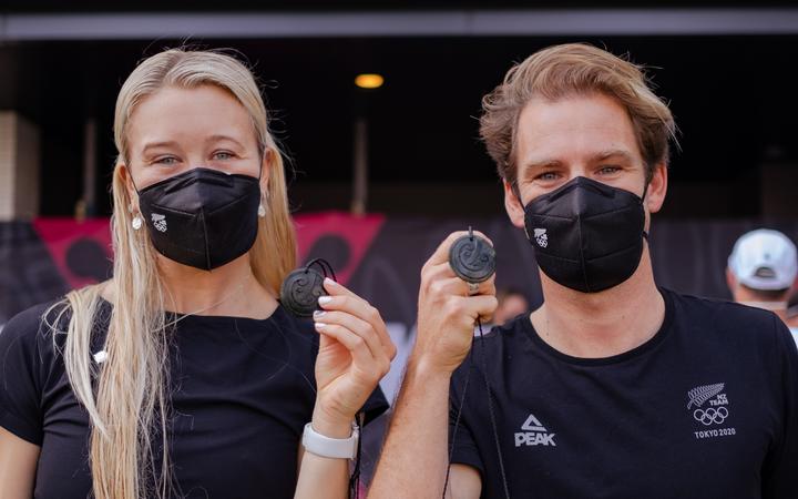 New Zealand Olympic surfers Ella Williams and Billy Stairmand