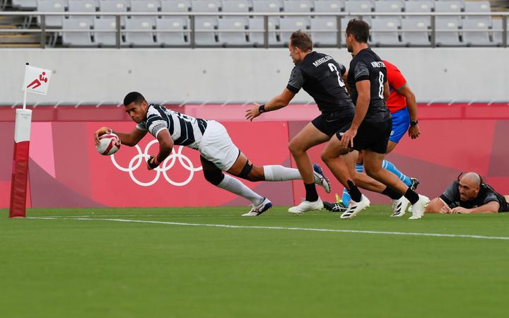 First try of Fiji during New Zealand v Fiji, Tokyo 2020 Olympic Games Rugby Men's Final at Tokyo Stadium, Tokyo, Japan on Manday 28th July 2021. Mandatory credit: @ Kenji Demura / www.photosport.nz