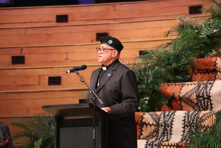 Reverend Alex Toleafoa of the Polynesian Panthers speaking at the the government's official apology for the Dawn Raids.