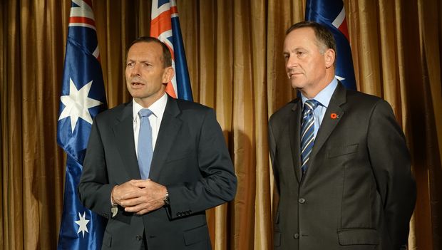 Australian prime minister Tony Abbott (left) and Prime Minister John Key meeting in Perth before WWI commemorations in Albany get underway on 1 November 2014.  