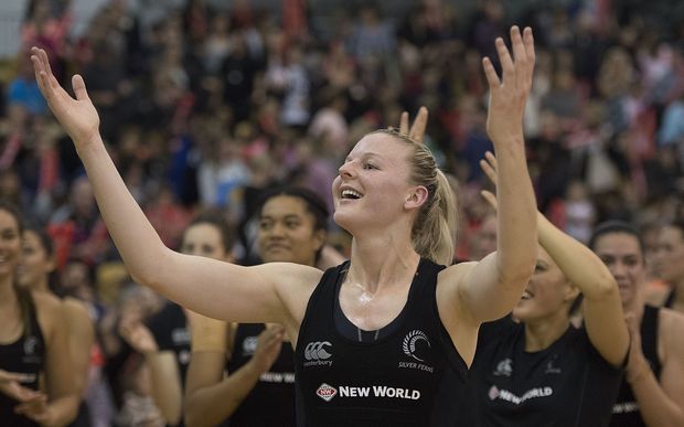 New Zealand's Katrina Grant celebrates their win over England.