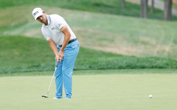 Patrick Cantlay of the United States putts on the seventh green during the final round of the BMW Championship at Caves Valley Golf Club on August 29, 2021 in Owings Mills, Maryland.   