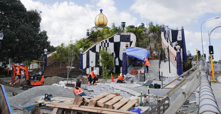 The Hundertwasser Art Centre under construction. 