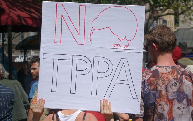 About 400 people attended the TPPA rally in Dunedin.