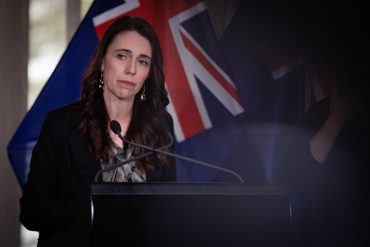 Jacinda Ardern speaking at the Traffic Light System announcement