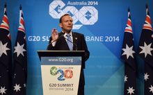 Australia's prime minister Tony Abbott during the final G20 media conference.