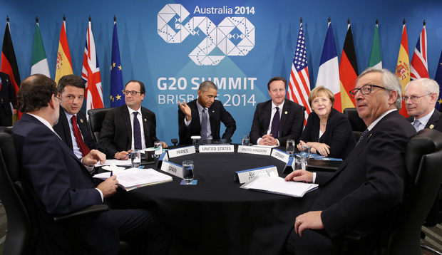 US President Barack Obama, centre, met with European leaders to discuss the situation in Ukraine. 