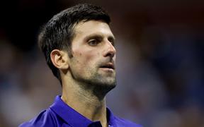  Novak Djokovic of Serbia looks on as he plays against Jenson Brooksby of the United States during his Mens Singles  USTA Billie Jean King National Tennis Center on September 06, 2021 in the Flushing neighborhood of the Queens borough of New York City.   