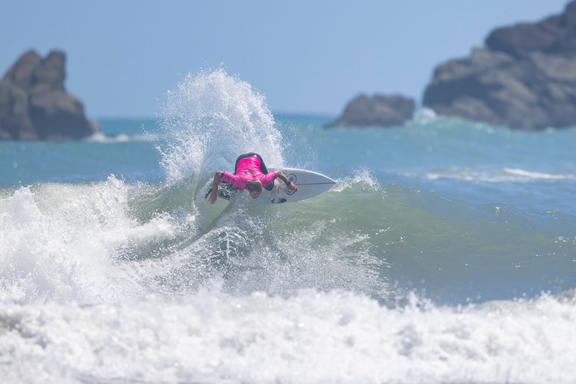 Billy Stairmand at the 2022 New Zealand Surfing Championships held at Tauranga Bay, Westport.