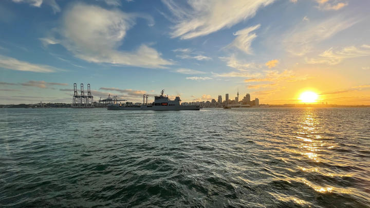 HMNZS Aotearoa leaves Auckland for Tonga.