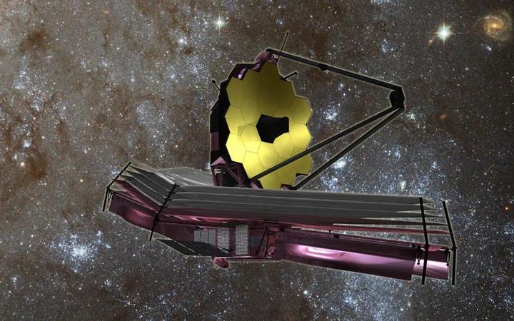 (FILES) In this file photo taken on August 30, 2007 this NASA artist's rendition shows the James Webb Space Telescope (JWST), a large infrared telescope with a 6.5-meter primary mirror. 