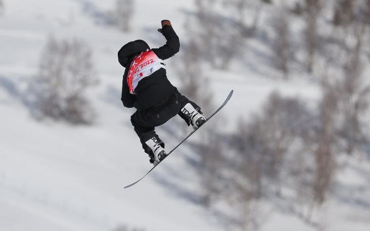 Zoi Sadowski-Synnott in action in the final of the women's snowboard slopestyle.
