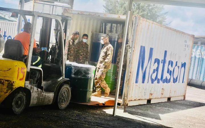 The unpacking of aid in Tonga has been made with easier with forklifts to help distribute much needed supplies to families.