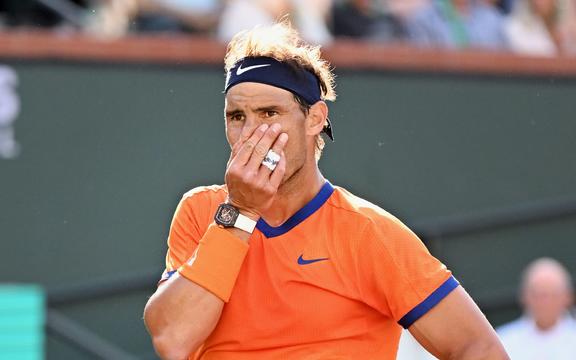 Rafael Nadal of Spain reacts.