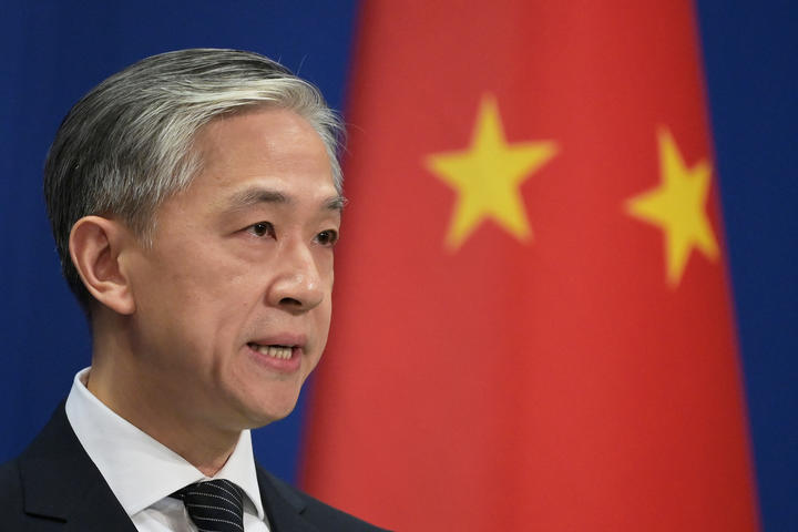 Chinese Foreign Ministry spokesman Wang Wenbin speaks at the Foreign Ministry briefing in Beijing on November 9, 2020. 