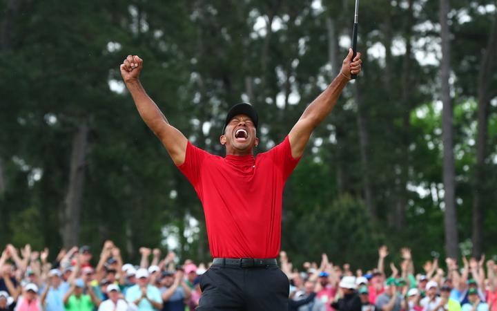 Tiger Woods celebrates winning the 2019 Masters.