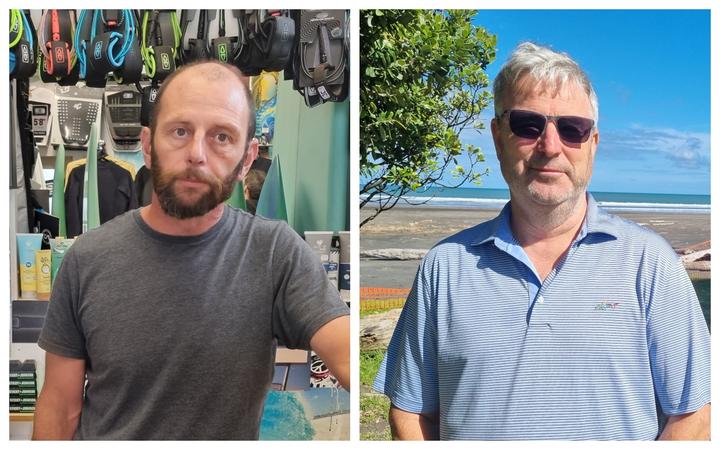 Dreamtime Surf Shop co-owner Craig Dingle, left, and Julian Harkness, Ōpunake Beach Holiday Camp manager  