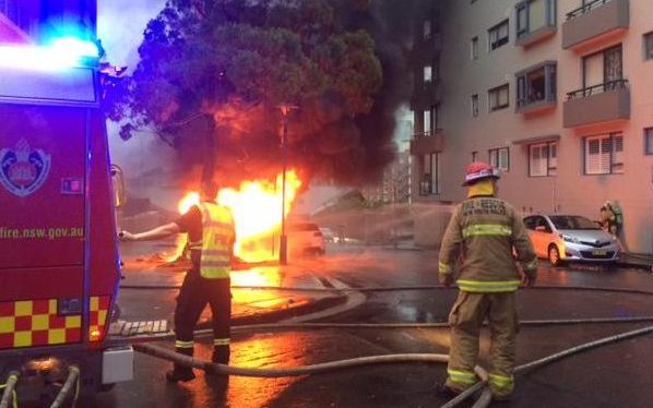 Firefighters work to contain a fire at an substation in Sydney.