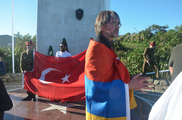 Richard Noble protesting for the recognition of the Armenian Genocide, at the Atatürk Memorial in 2017.