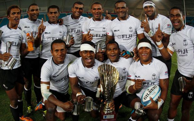 Fiji celebrate winning the Gold Coast Sevens.