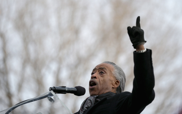 Reverend Al Sharpton addresses the march and rally in Washington, DC.