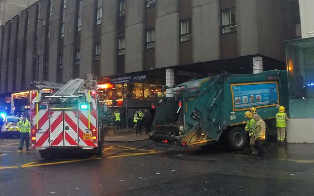 The truck hit pedestrians in a busy shopping area as it careered down the road.