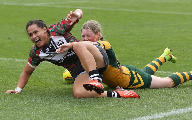 Janna Vaughan just after she scored the winning try against the Jillaroos