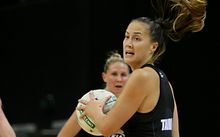 The Waikato Bay of Plenty Magics' Courtney Tairi looks to pass the ball in the ANZ Championship.