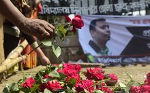 Supporters pay tribute to the slain founder of the Mukto-Mona (Free-mind) blog site, Avijit Roy, in Dhaka.