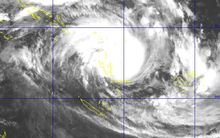 A Satellite image of Tropical Cyclone Pam as it approaches Vanuatu
