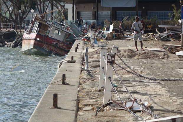 Damage at the harbour in Port Vila, Vanuatu, after Cyclone Pam.