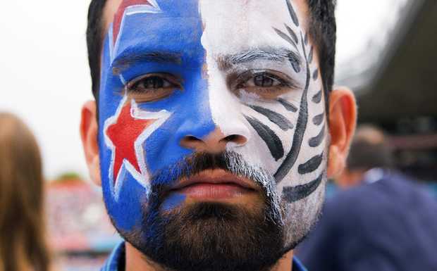 A New Zealand fan poses during the Cricket World Cup semi-final.