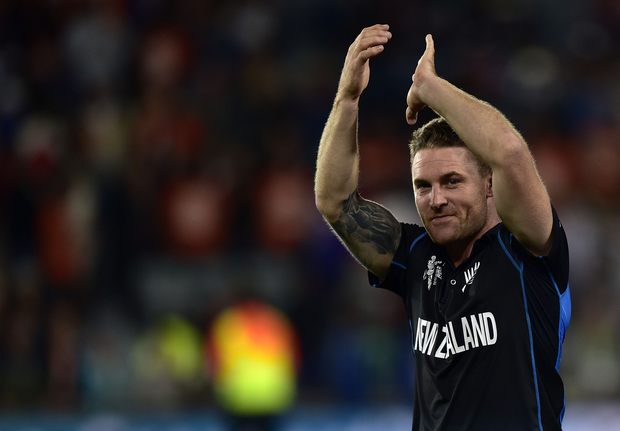 New Zealand's captain Brendon McCullum celebrates his team's win.