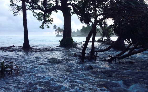 A high tide across Ejit Island in Majuro Atoll, Marshall Islands on March 3, 2014, causing widespread flooding. Officials in the Marshall Islands blamed climate change for severe flooding in the Pacific nation's capital Majuro. 