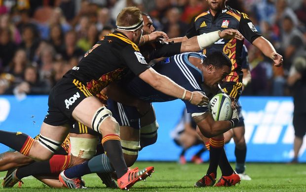 Jerome Kaino scores the Blues' only try against the Chiefs