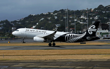 Air New Zealand plane taking off from Wellington Airport.