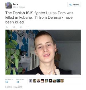 Lukas Dam's death emerged on Facebook, and was picked up by middle east observers on Twitter.