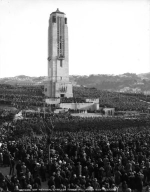 The dedication of the Carillon National War Memorial in Wellington on Anzac Day in 1932.