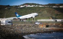 Air New Zealand plane taking off from Wellington Airport.