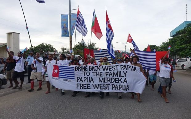 A march through the streets of Honiara in support of West Papua's bid to join the MSG.