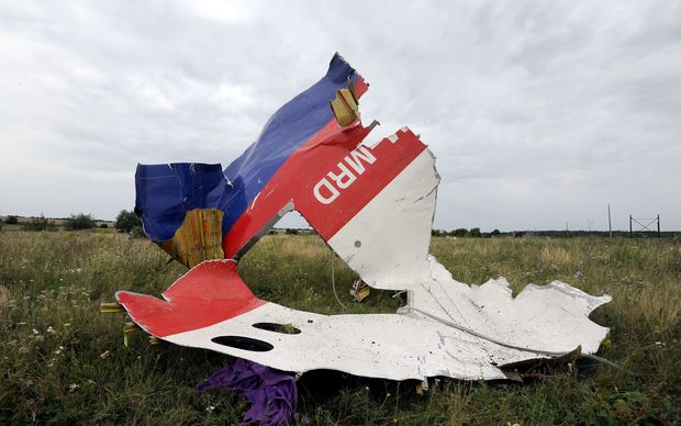 Wreckage of Malaysia Airlines flight MH17, on 18 July 2014 in eastern Ukraine, a day after the plane came down.
