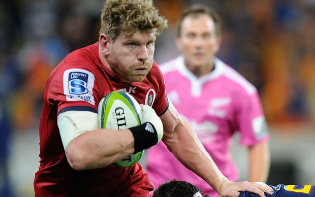 Adam Thomson on the burst in Dunedin for the Queensland Reds against his former New Zealand side the Highlanders.